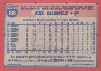 Ed Nunez  baseball card collectible - Main Image 2