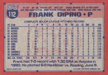 Frank DiPino  baseball card collectible - Main Image 2