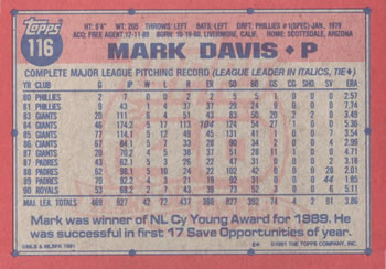 Mark Davis  baseball card collectible - Main Image 2