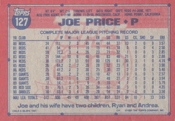 Joe Price  baseball card collectible - Main Image 2
