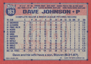 Dave Johnson  baseball card collectible - Main Image 2