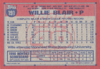 Willie Blair  baseball card collectible - Main Image 2