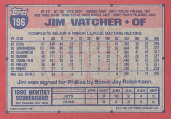 Jim Vatcher  baseball card collectible - Main Image 2