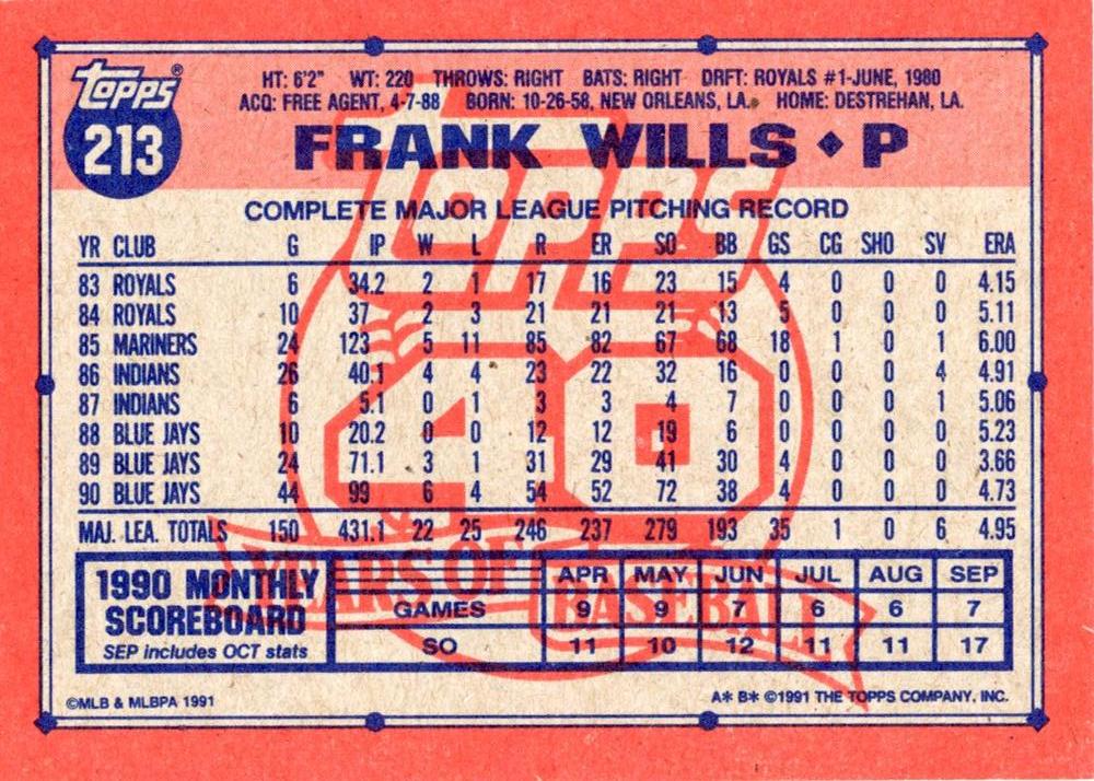 Frank Wills  baseball card collectible - Main Image 2