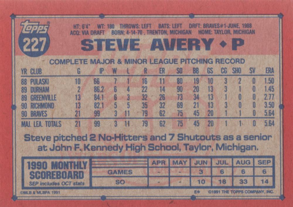 Steve Avery  baseball card collectible - Main Image 2