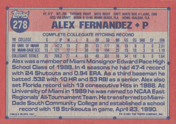 Alex Fernandez  baseball card collectible - Main Image 2