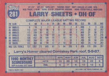 Larry Sheets  baseball card collectible - Main Image 2