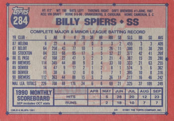 Billy Spiers  baseball card collectible - Main Image 2