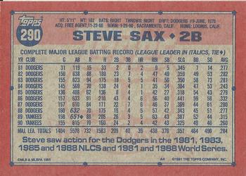 Steve Sax  baseball card collectible - Main Image 2