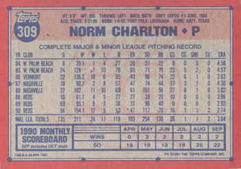 Norm Charlton  baseball card collectible - Main Image 2