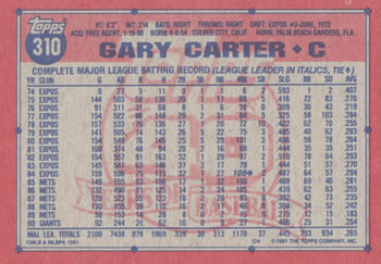 Gary Carter  baseball card collectible - Main Image 2