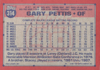 Gary Pettis  baseball card collectible - Main Image 2