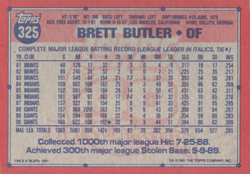 Brett Butler  baseball card collectible - Main Image 2