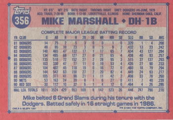 Mike Marshall  baseball card collectible - Main Image 2