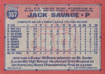 Jack Savage  baseball card collectible - Main Image 2