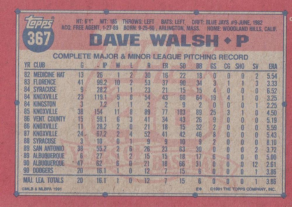 Dave Walsh  baseball card collectible - Main Image 2
