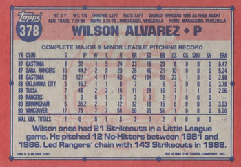 Wilson Alvarez  baseball card collectible - Main Image 2