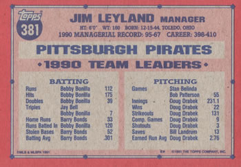Jim Leyland  baseball card collectible - Main Image 2