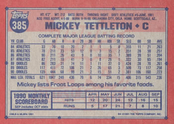 Mickey Tettleton  baseball card collectible - Main Image 2