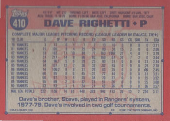 Dave Righetti  baseball card collectible - Main Image 2