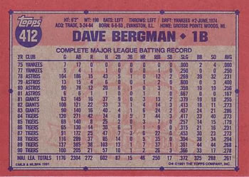 Dave Bergman  baseball card collectible - Main Image 2