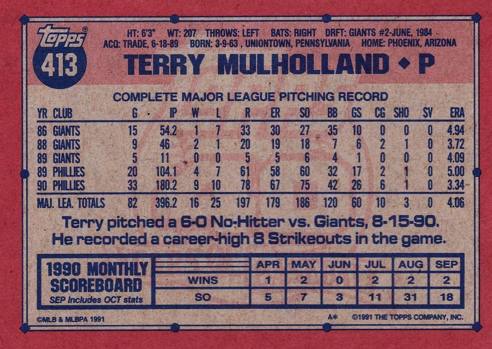 Terry Mulholland  baseball card collectible - Main Image 2