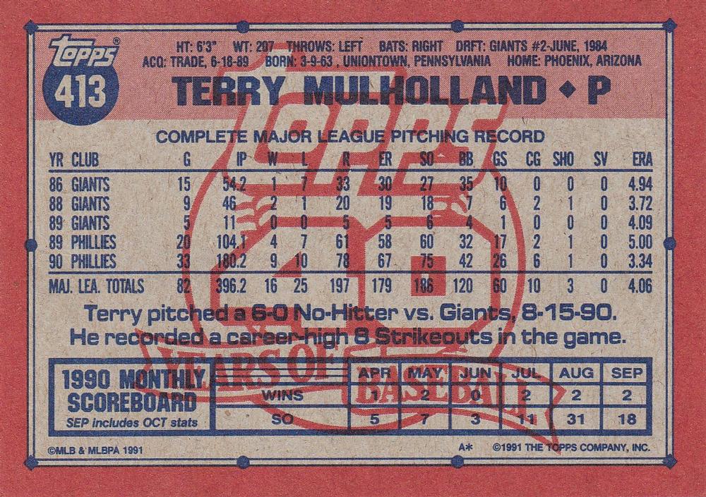 Terry Mulholland  baseball card collectible - Main Image 2