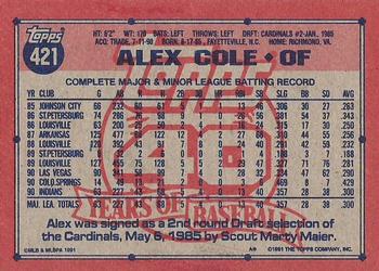 Alex Cole  baseball card collectible - Main Image 2
