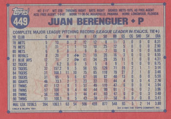 Juan Berenguer  baseball card collectible - Main Image 2