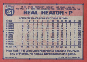 Neal Heaton  baseball card collectible - Main Image 2