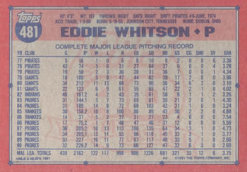 Eddie Whitson  baseball card collectible - Main Image 2