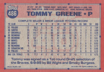 Tommy Greene  baseball card collectible - Main Image 2