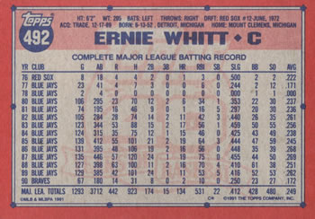 Ernie Whitt  baseball card collectible - Main Image 2