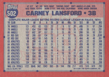Carney Lansford  baseball card collectible - Main Image 2