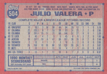 Julio Valera  baseball card collectible - Main Image 2