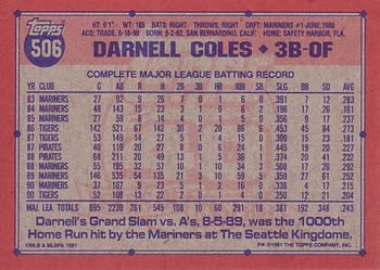 Darnell Coles  baseball card collectible - Main Image 2