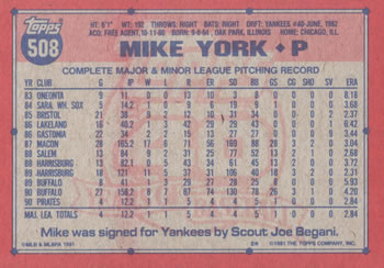 Mike York  baseball card collectible - Main Image 2