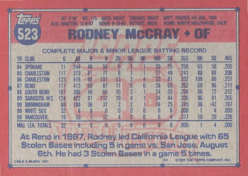 Rodney McCray  baseball card collectible - Main Image 2