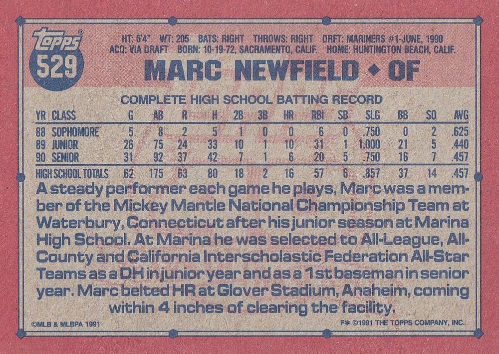 Marc Newfield  baseball card collectible - Main Image 2