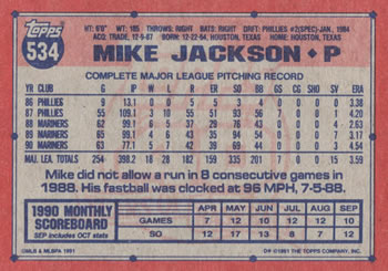 Mike Jackson  baseball card collectible - Main Image 2