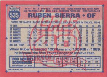 Ruben Sierra  baseball card collectible - Main Image 2