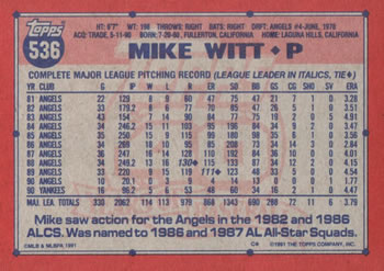 Mike Witt  baseball card collectible - Main Image 2