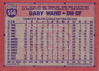 Gary Ward  baseball card collectible - Main Image 2