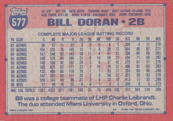 Bill Doran  baseball card collectible - Main Image 2