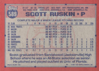 Scott Ruskin  baseball card collectible - Main Image 2