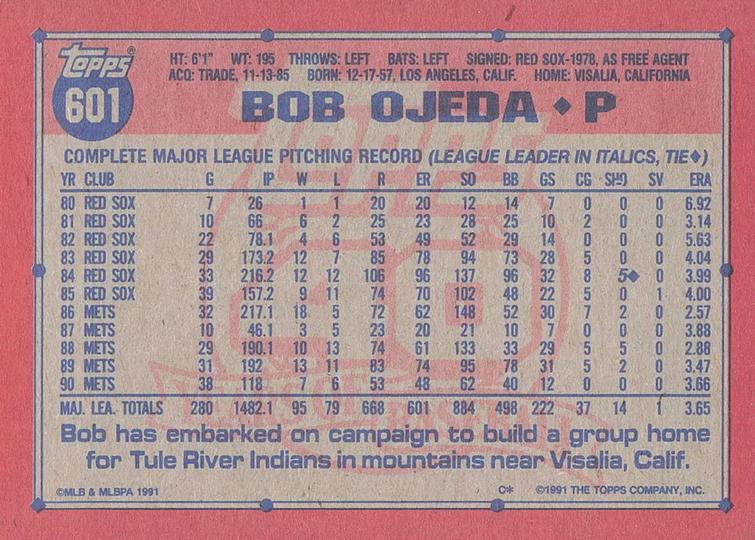 Bob Ojeda  baseball card collectible - Main Image 2