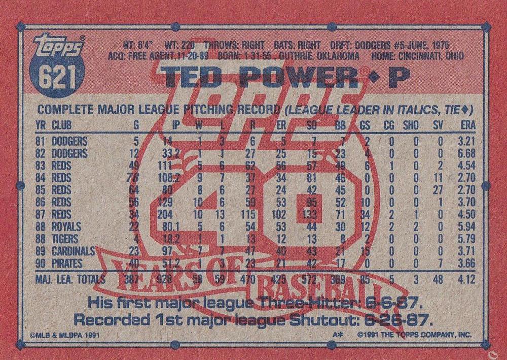 Ted Power  baseball card collectible - Main Image 2