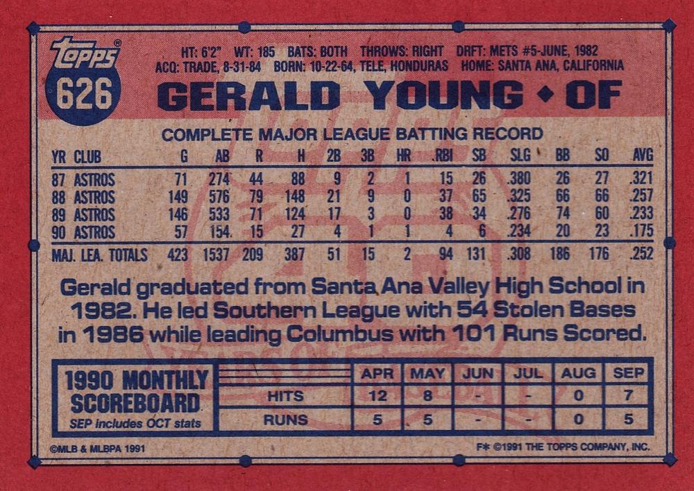 Gerald Young  baseball card collectible - Main Image 2