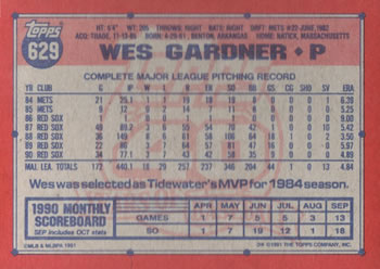 Wes Gardner  baseball card collectible - Main Image 2