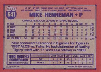 Mike Henneman  baseball card collectible - Main Image 2